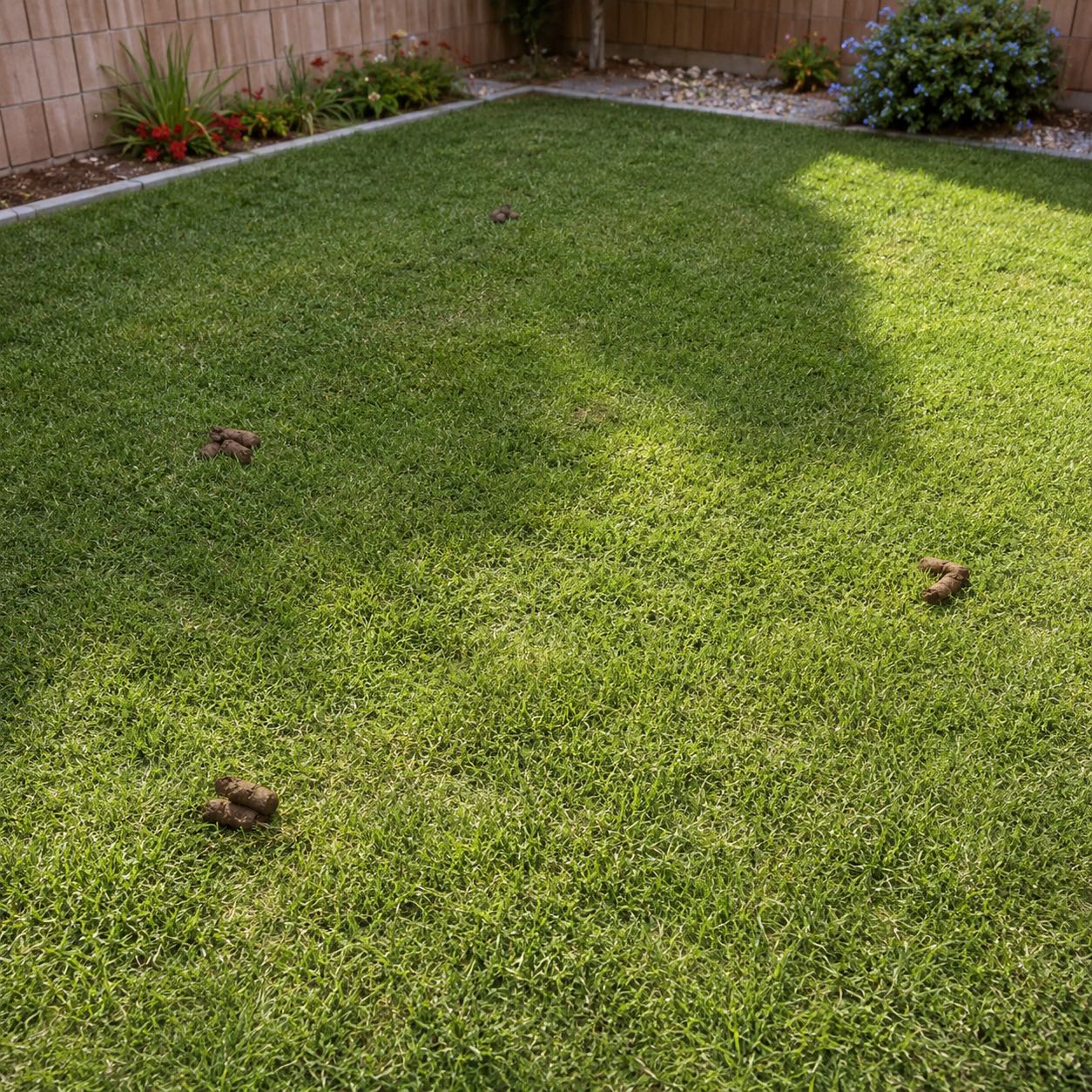 Residential backyard before pet waste cleanup